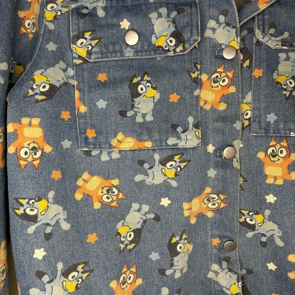 Girls Jean Jacket size XL(14) BLUEY Cartoon Print Denim Bingo Bluey School Coat - Picture 4 of 16